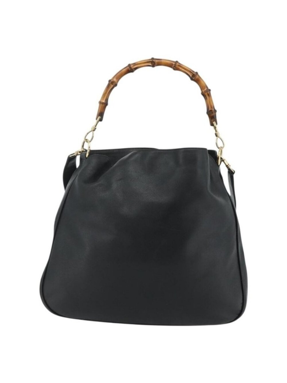 Authentic GUCCI Bamboo Shoulder Bag Leather 2way Black Gold 001 1577 - Picture 9 of 16